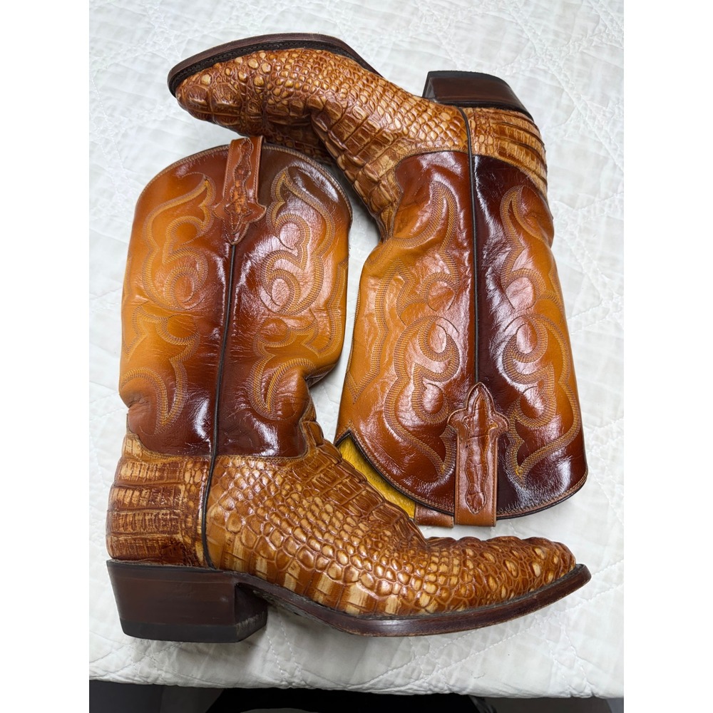 Rudel crocodile Cowboy Boots Mens 10.5 EE wide Brown Exotic Leather Western